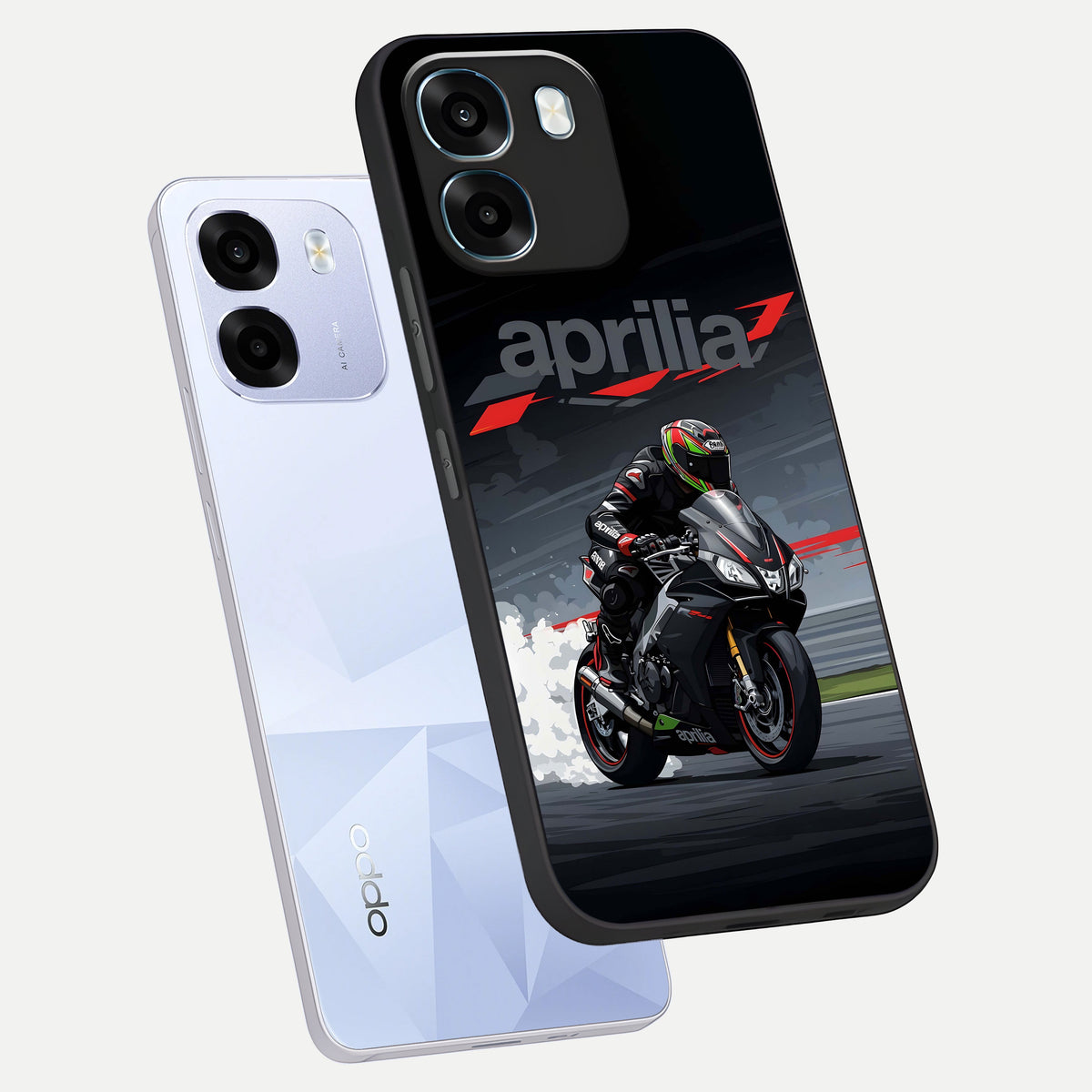  Dark Aprilla phone case For Oppo K14 5G showing premium glass back cover with detailed artwork
