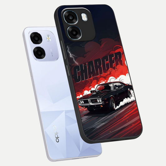  Dark Charger Fury phone case For Oppo K14 5G showing premium glass back cover with detailed artwork