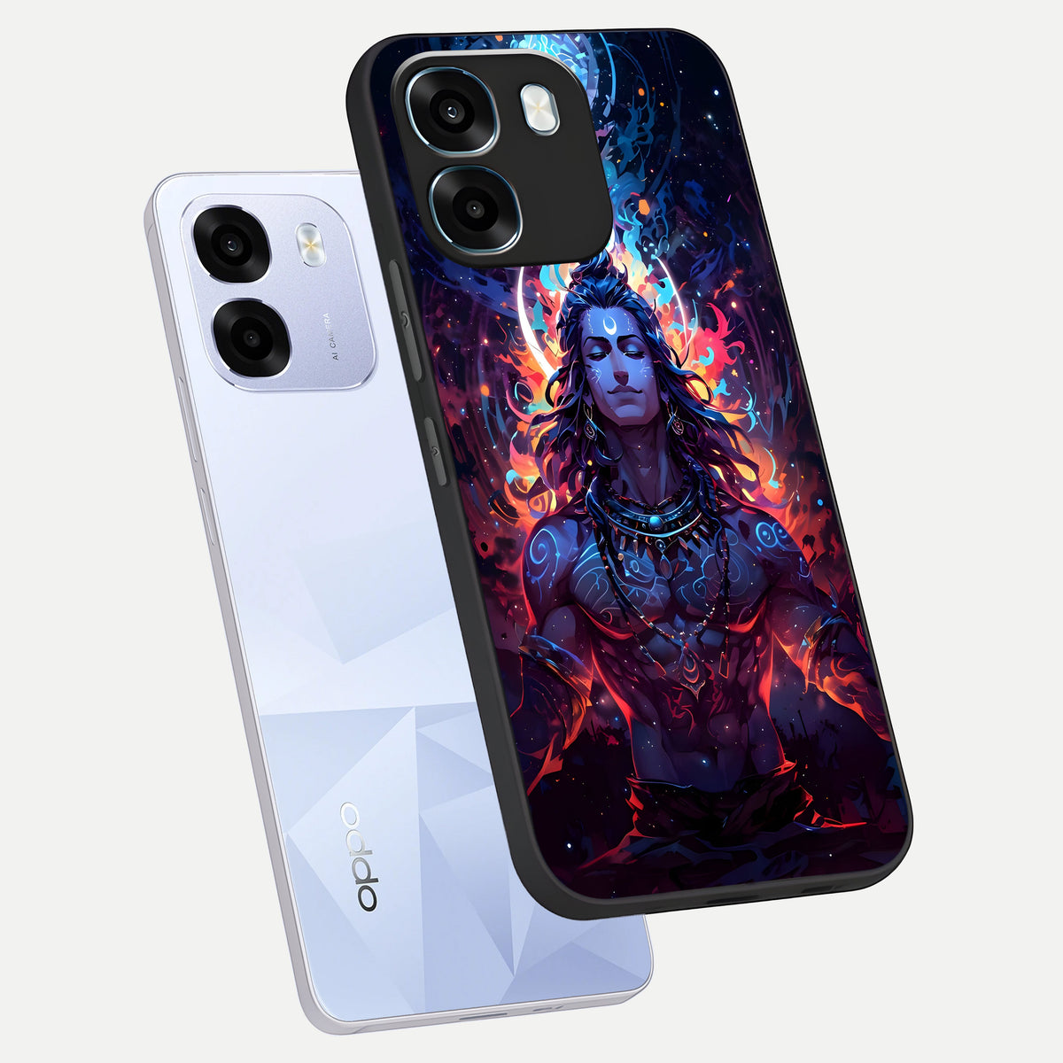 Divine Fire Shiv phone case For Oppo K14 5G showing premium glass back cover with detailed artwork