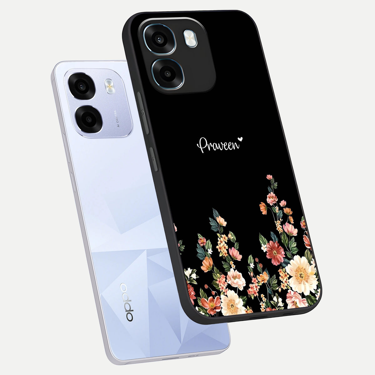 Floral Design Personalized Custom Name phone case For Oppo K14 5G showing premium glass back cover with detailed artwork