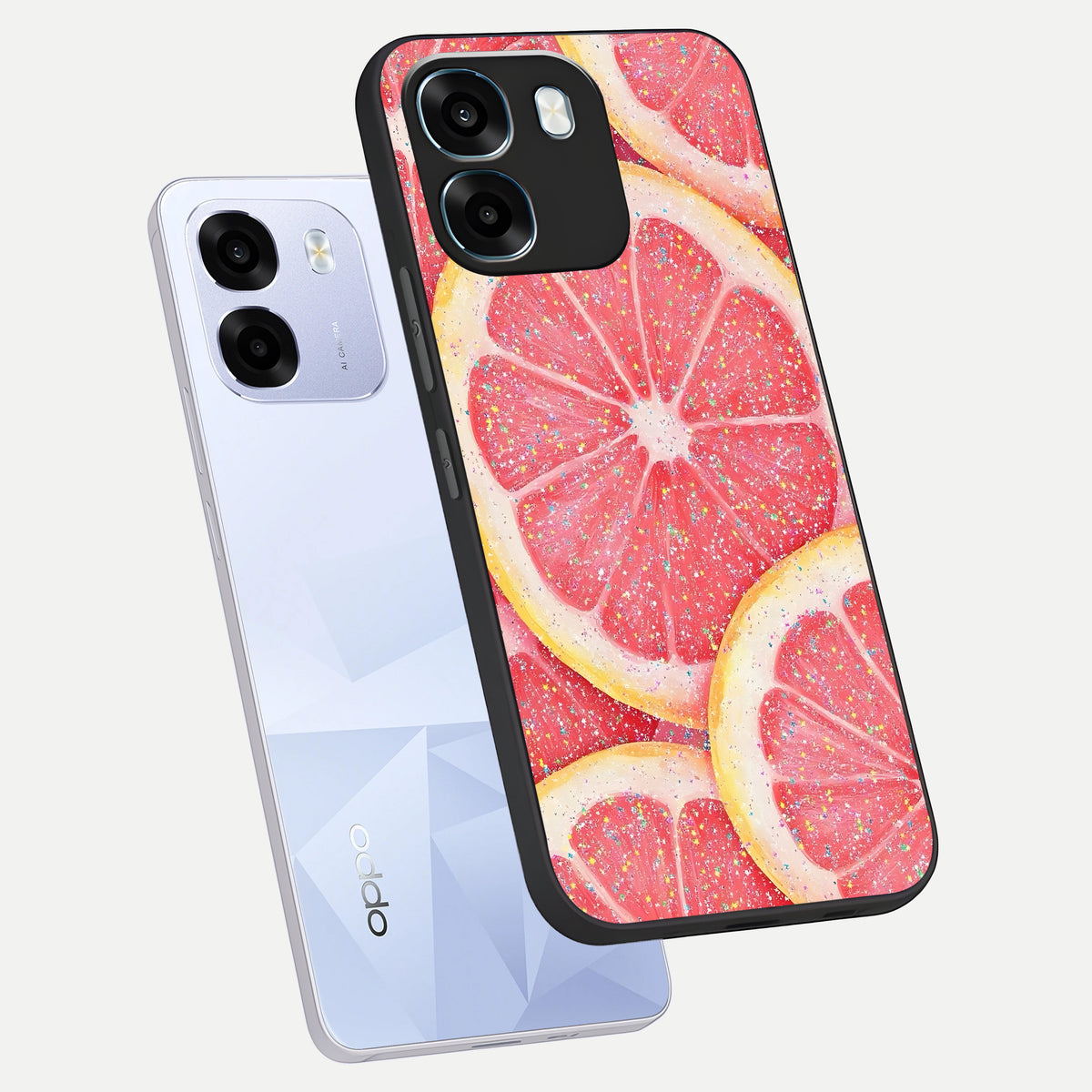  Glitter Grapefruit phone case For Oppo K14 5G showing premium glass back cover with detailed artwork