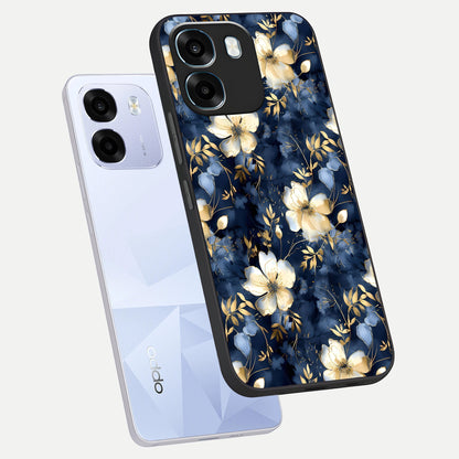  Golden Midnight Bloom phone case For Oppo K14 5G showing premium glass back cover with detailed artwork