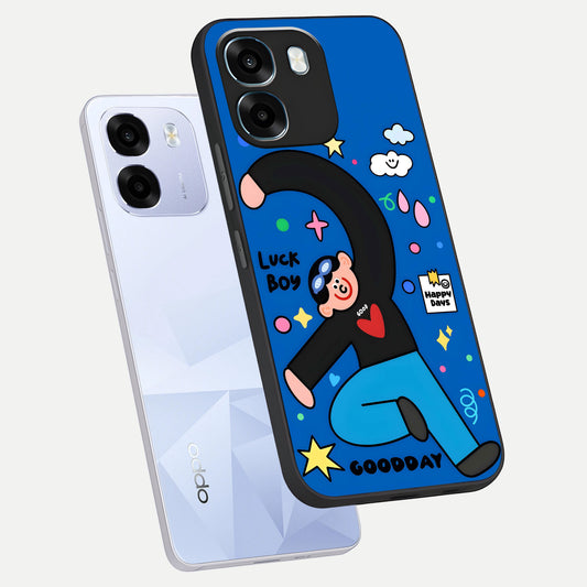  Happy Luck Vibe phone case For Oppo K14 5G showing premium glass back cover with detailed artwork