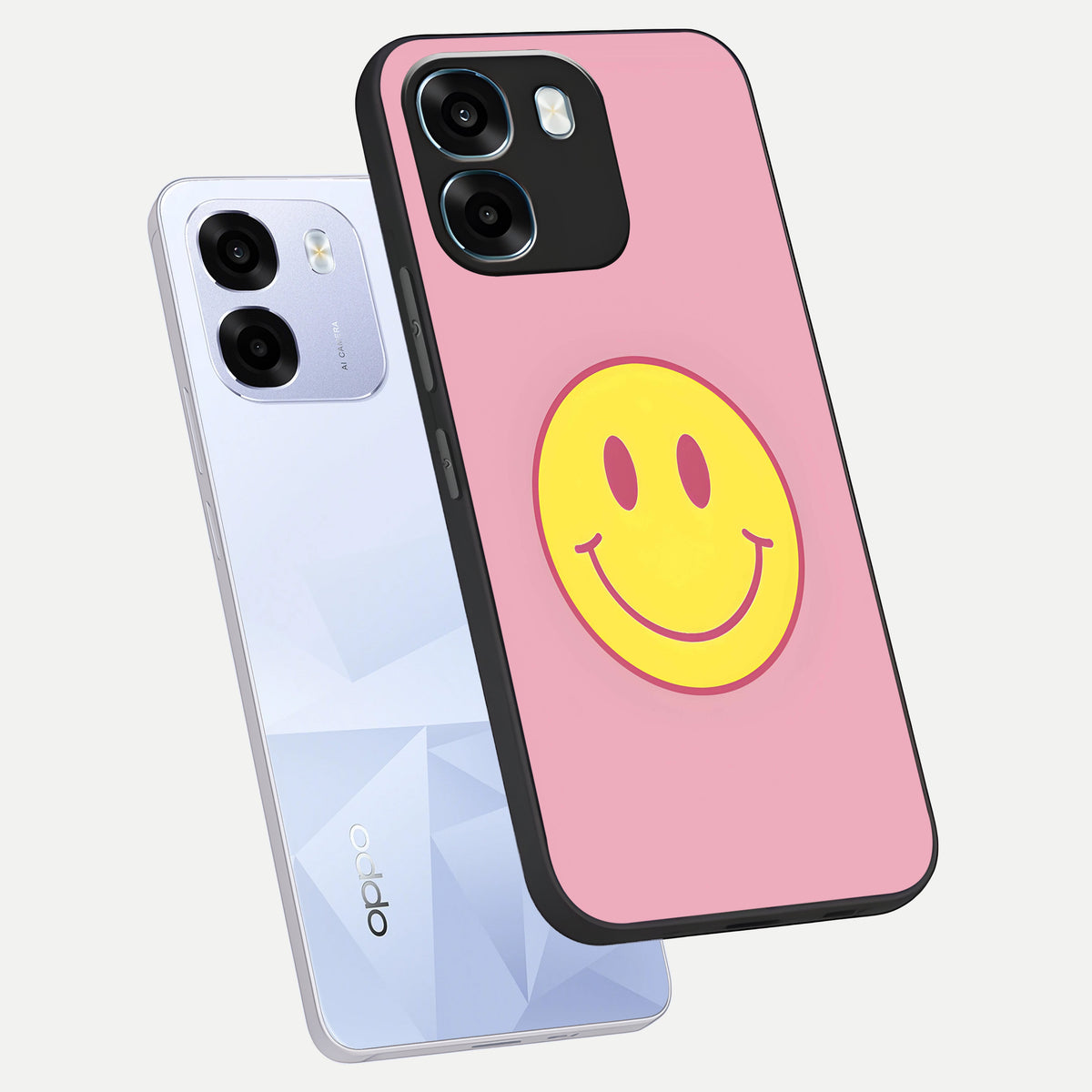 Happy Pink Mood phone case For Oppo K14 5G showing premium glass back cover with detailed artwork