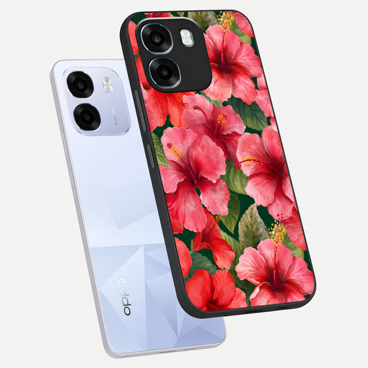  Hibiscus Pattern phone case For Oppo K14 5G showing premium glass back cover with detailed artwork