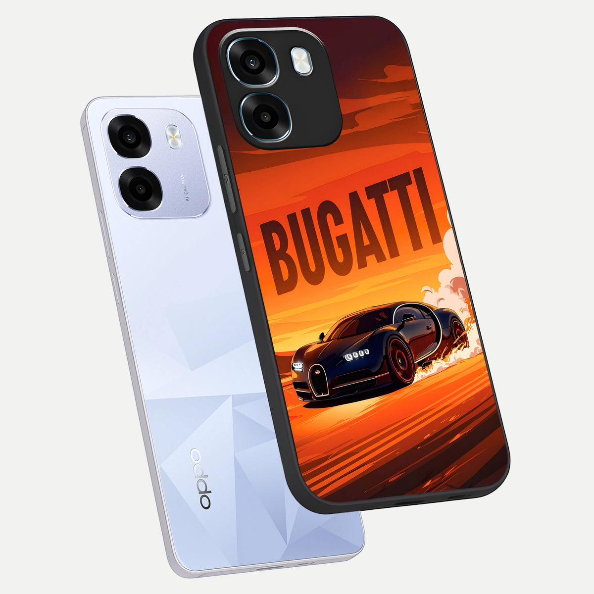  Inferno Bugatti Storm phone case For Oppo K14 5G showing premium glass back cover with detailed artwork