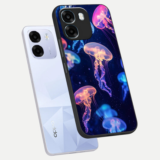  Jellyfish Pattern phone case For Oppo K14 5G showing premium glass back cover with detailed artwork