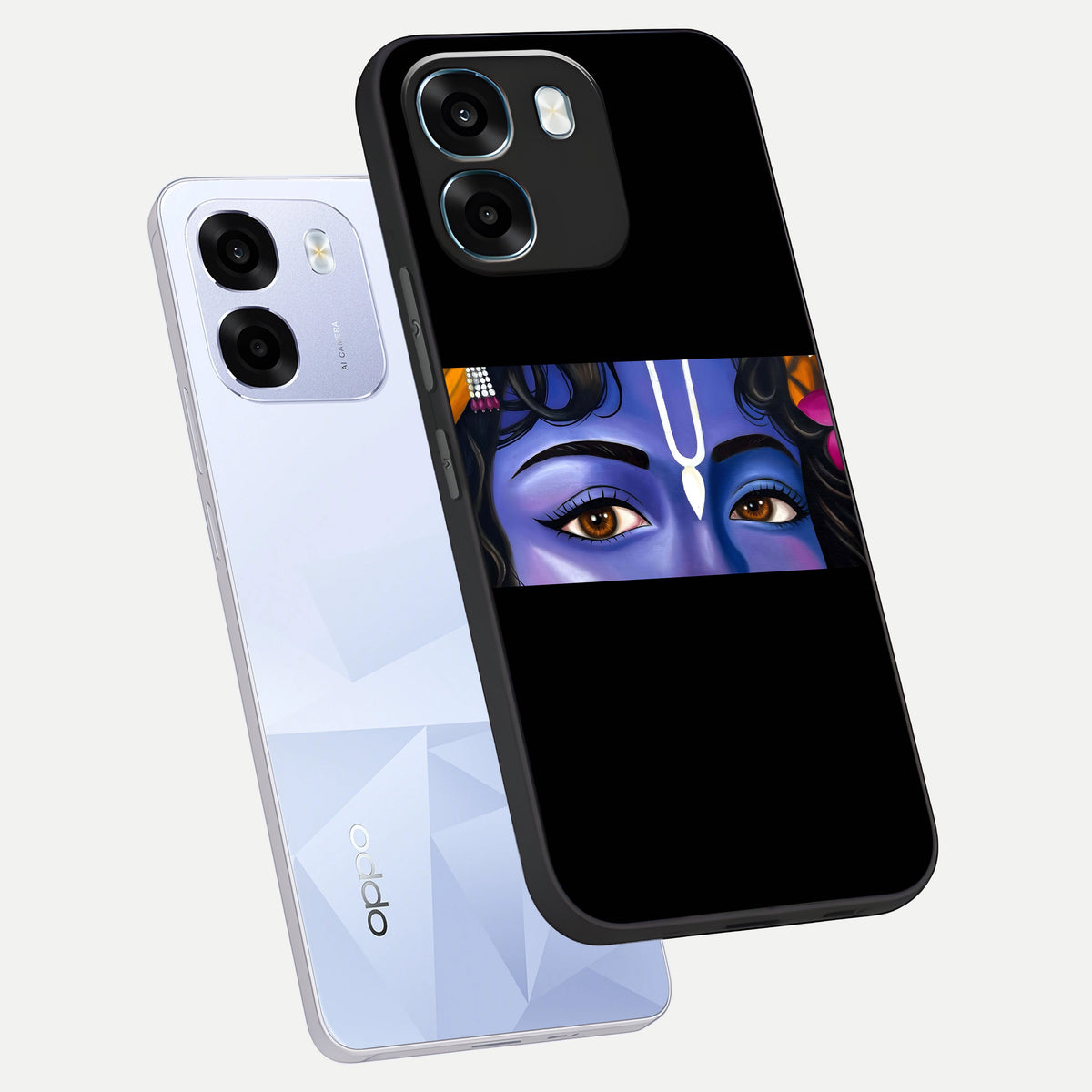  Krishna Eye phone case For Oppo K14 5G showing premium glass back cover with detailed artwork