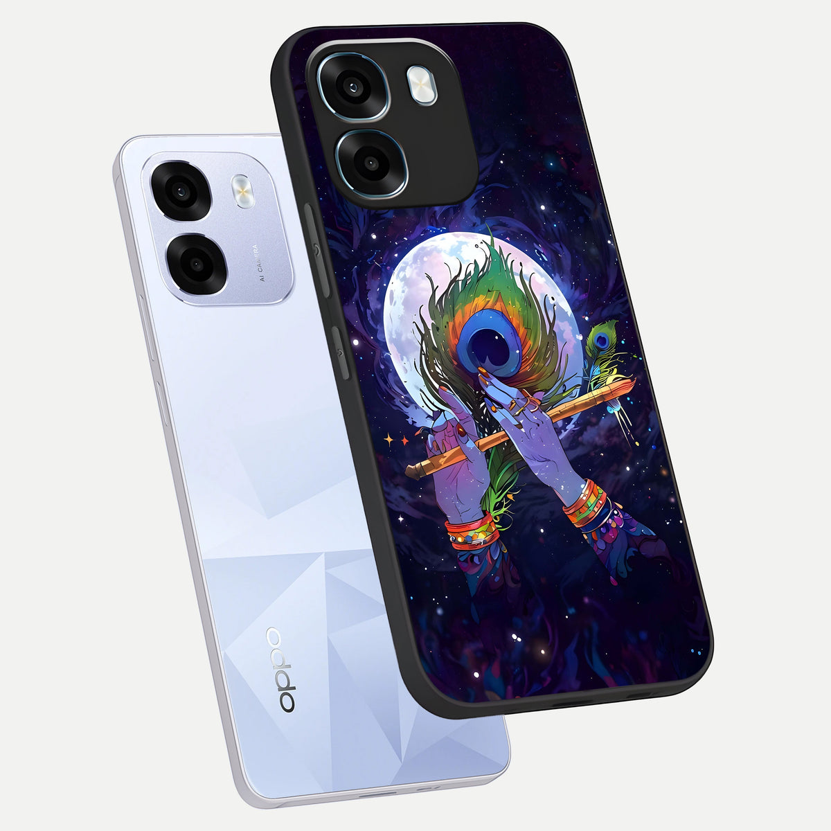  Krishna Hands Art phone case For Oppo K14 5G showing premium glass back cover with detailed artwork