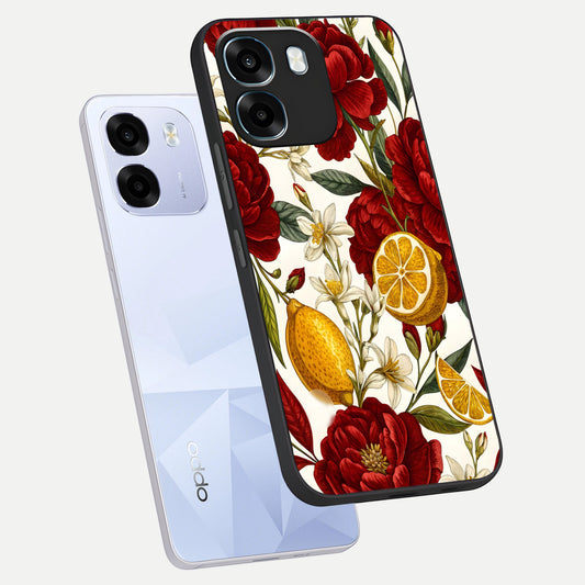  Lemon Rose Charm phone case For Oppo K14 5G showing premium glass back cover with detailed artwork