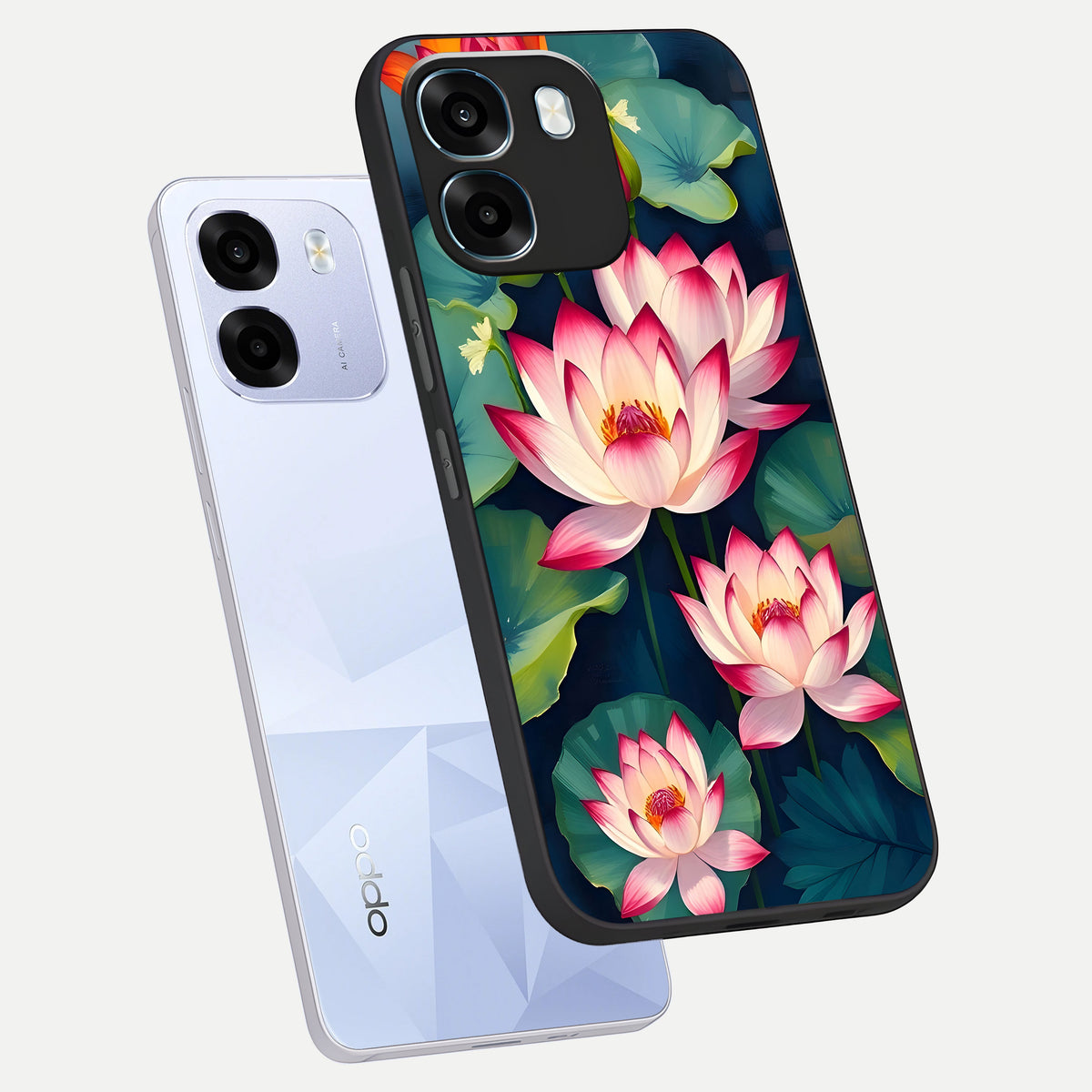  Lotus Dream Serenity phone case For Oppo K14 5G showing premium glass back cover with detailed artwork