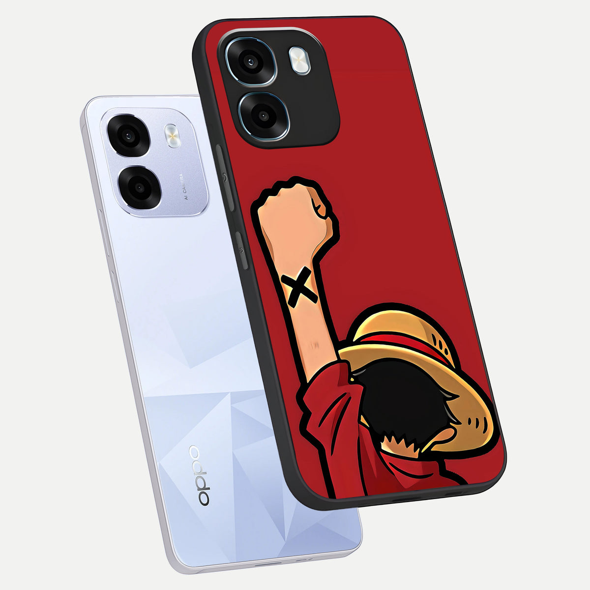  Luffy X Spirit phone case For Oppo K14 5G showing premium glass back cover with detailed artwork