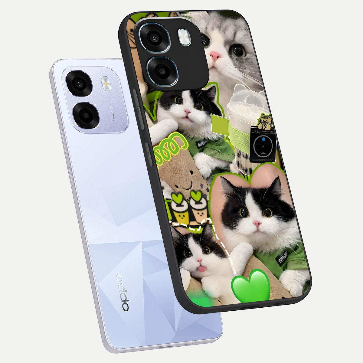  Matcha Cats Mood phone case For Oppo K14 5G showing premium glass back cover with detailed artwork