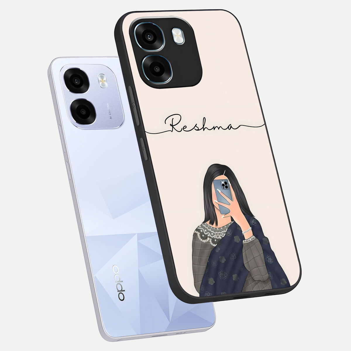 Mirror Mood Muse With Custom Name phone case For Oppo K14 5G showing premium glass back cover with detailed artwork