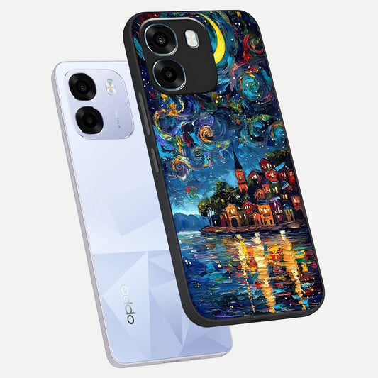  Moonlight Harbor Glow phone case For Oppo K14 5G showing premium glass back cover with detailed artwork