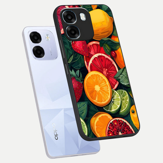  Multiple Fruits phone case For Oppo K14 5G showing premium glass back cover with detailed artwork