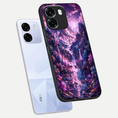  Mystic Cascade Peaks phone case For Oppo K14 5G showing premium glass back cover with detailed artwork