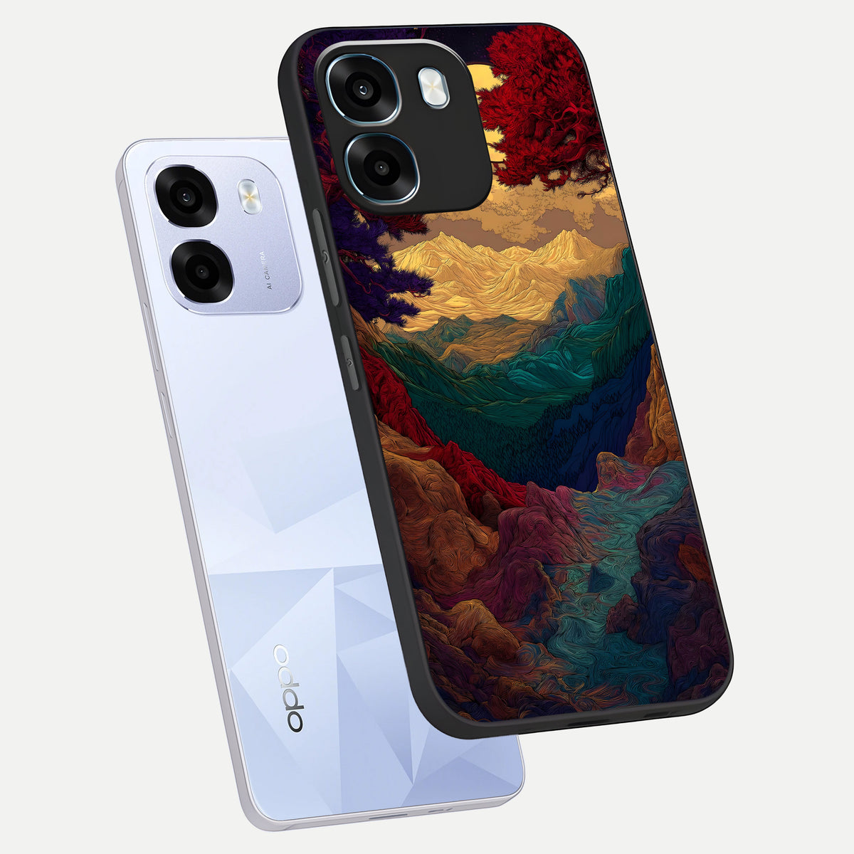  Mystic Valley Light phone case For Oppo K14 5G showing premium glass back cover with detailed artwork