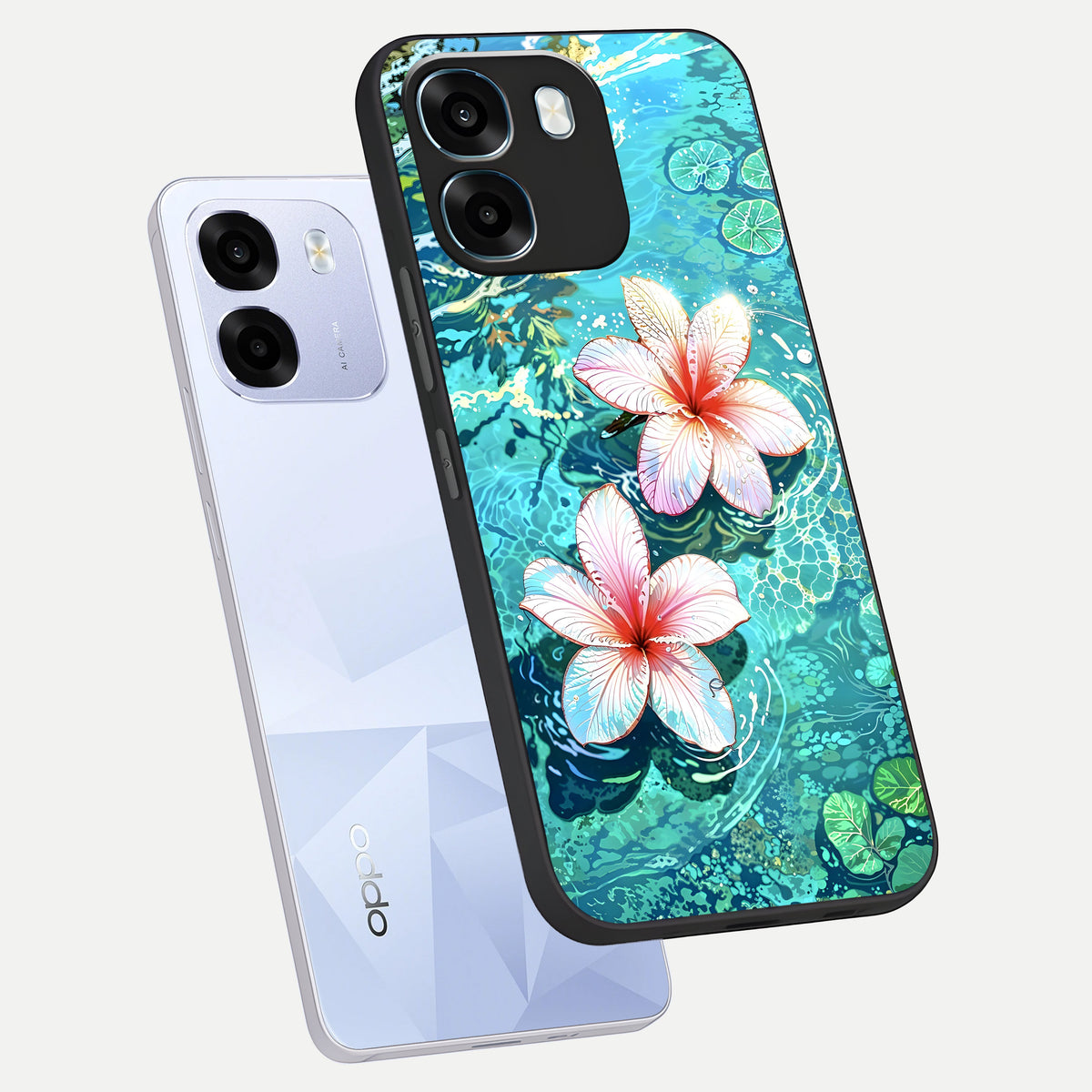  Pink Flowers in Water phone case For Oppo K14 5G showing premium glass back cover with detailed artwork