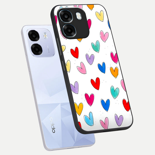  Playful Love Doodles phone case For Oppo K14 5G showing premium glass back cover with detailed artwork