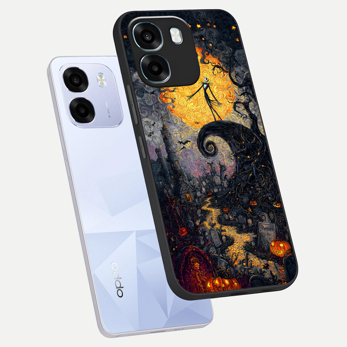  Pumpkin Moon Night phone case For Oppo K14 5G showing premium glass back cover with detailed artwork