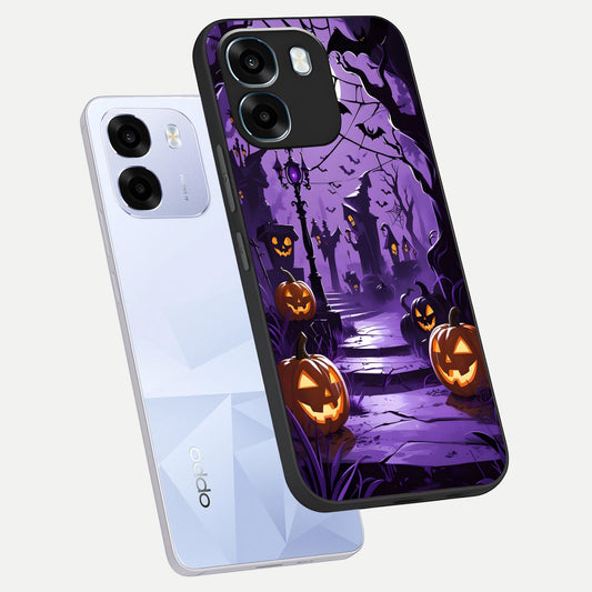  Pumpkin Patch Halloween phone case For Oppo K14 5G showing premium glass back cover with detailed artwork