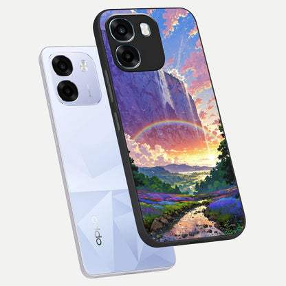  Rainbow Valley Dream phone case For Oppo K14 5G showing premium glass back cover with detailed artwork