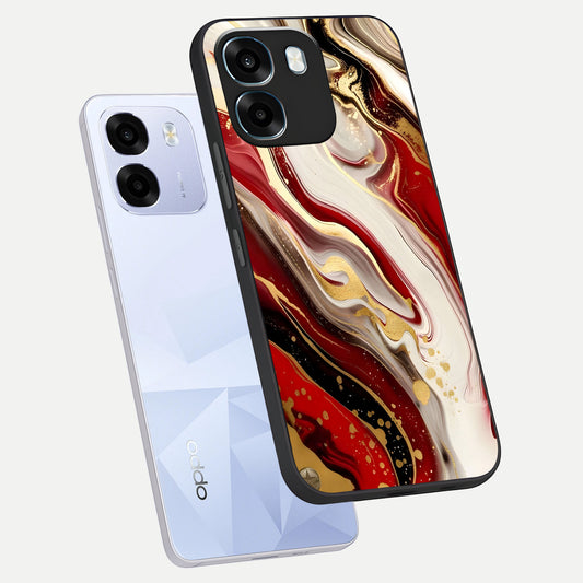  Red And White Marble phone case For Oppo K14 5G showing premium glass back cover with detailed artwork