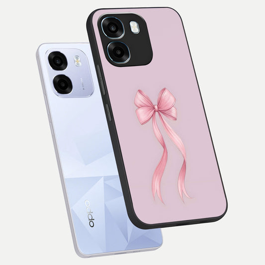  Soft Blush Bow phone case For Oppo K14 5G showing premium glass back cover with detailed artwork