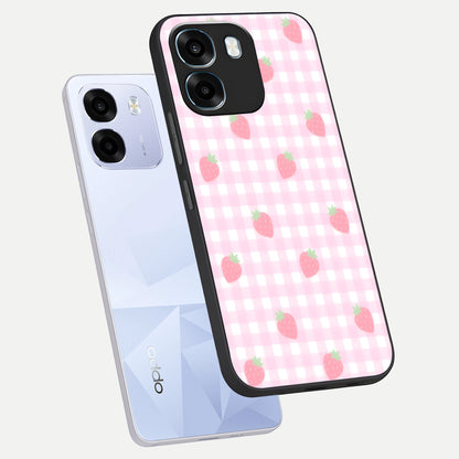  Strawberry Picnic Love phone case For Oppo K14 5G showing premium glass back cover with detailed artwork