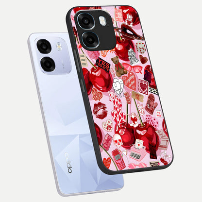  Sweet Cherry Chaos phone case For Oppo K14 5G showing premium glass back cover with detailed artwork