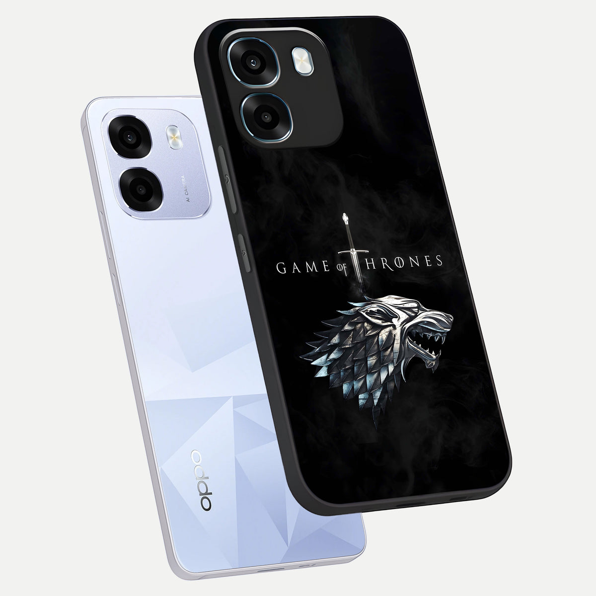  Throne Wolf Legacy phone case For Oppo K14 5G showing premium glass back cover with detailed artwork