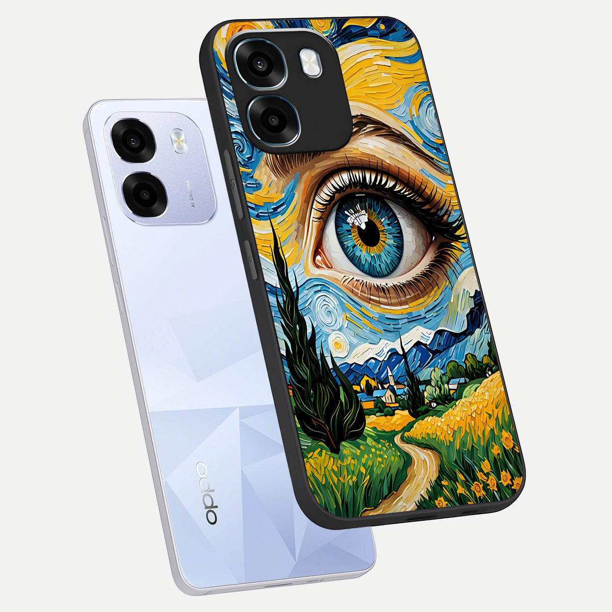  Van Gogh Eye phone case For Oppo K14 5G showing premium glass back cover with detailed artwork
