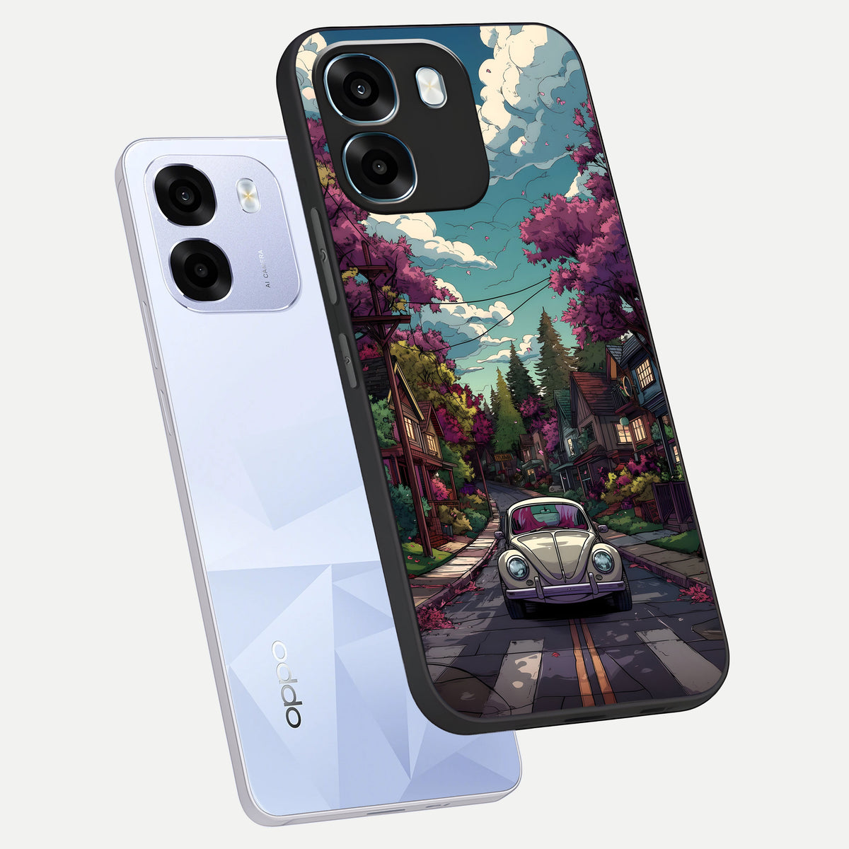  Vintage Street Drive phone case For Oppo K14 5G showing premium glass back cover with detailed artwork