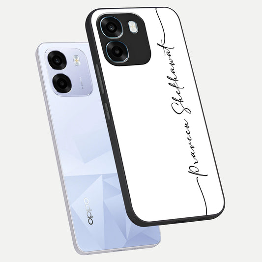  White Tune Custom Name phone case For Oppo K14 5G showing premium custom name glass back cover