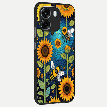  Bees And Sunflowers back cover For Oppo K14 5G slim fit glass case with vibrant aesthetic design