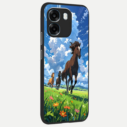  Majestic Horses Galloping back cover For Oppo K14 5G slim fit glass case with vibrant aesthetic design