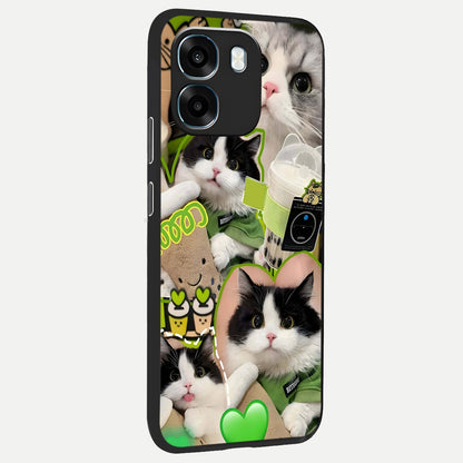  Matcha Cats Mood back cover For Oppo K14 5G slim fit glass case with vibrant aesthetic design