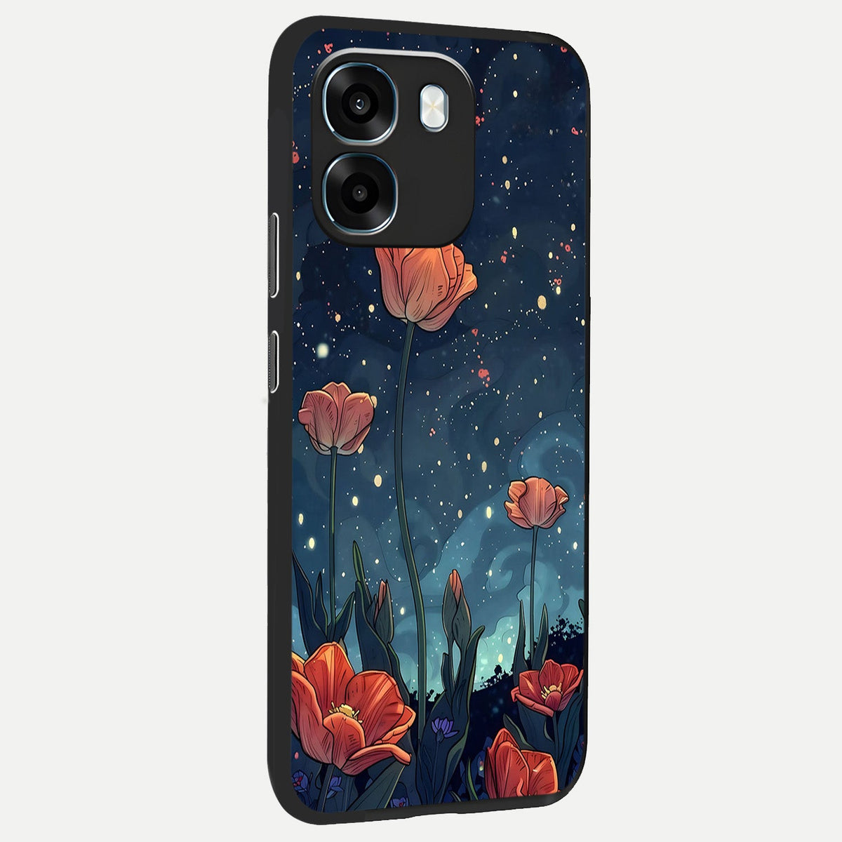  Midnight Tulip Glow back cover For Oppo K14 5G slim fit glass case with vibrant aesthetic design
