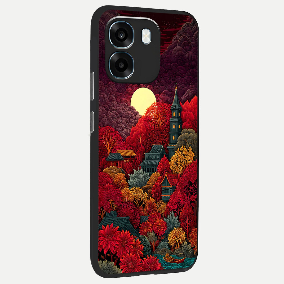  Scarlet Autumn Temple back cover For Oppo K14 5G slim fit glass case with vibrant aesthetic design