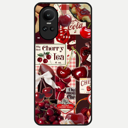 Aesthetic Cherry Tea Glass Case For Oppo Reno 10 back cover – full design glossy printed glass finish