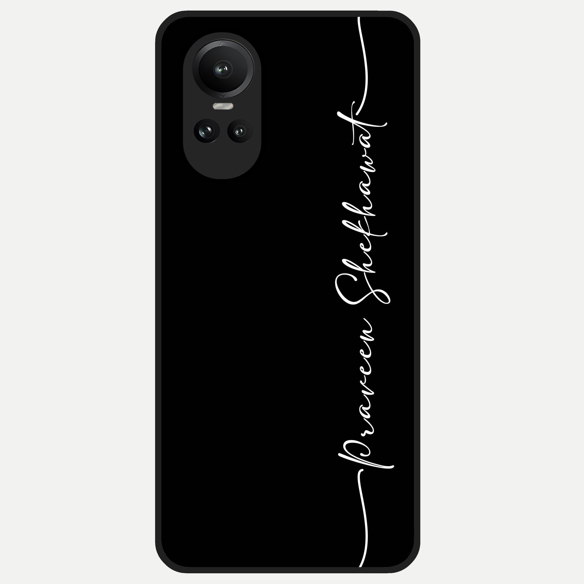  Black Tune Custom Name Glass Case For Oppo Reno 10 back cover – full design glossy printed glass finish