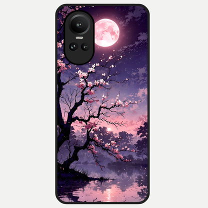  Blossom Pink Moon Glass Case For Oppo Reno 10 back cover – full design glossy printed glass finish
