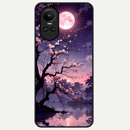  Blossom Pink Moon Glass Case For Oppo Reno 10 back cover – full design glossy printed glass finish