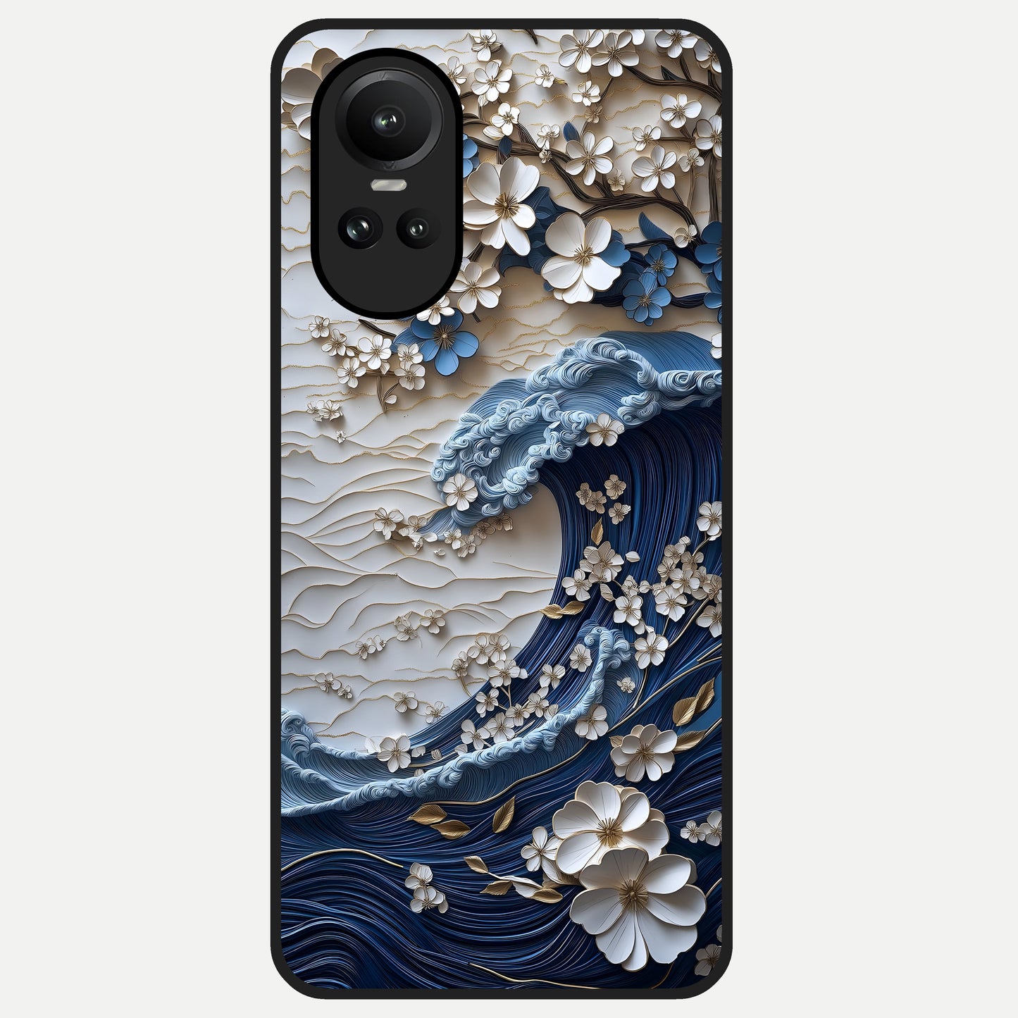  Blossom Wave Art Glass Case For Oppo Reno 10 back cover – full design glossy printed glass finish