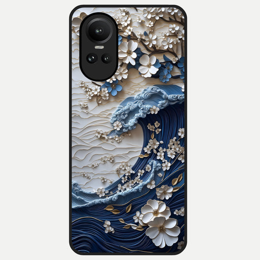  Blossom Wave Art Glass Case For Oppo Reno 10 back cover – full design glossy printed glass finish