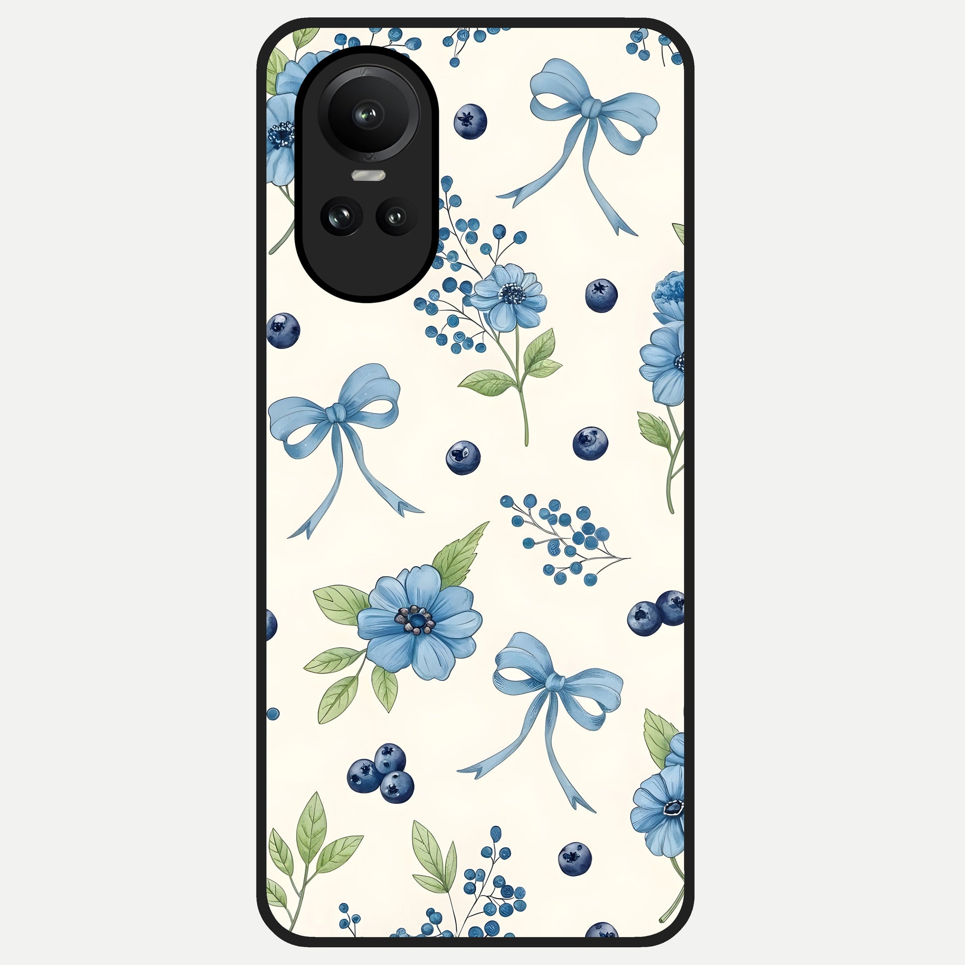  Blue Flower And Bow Glass Case For Oppo Reno 10 back cover – full design glossy printed glass finish