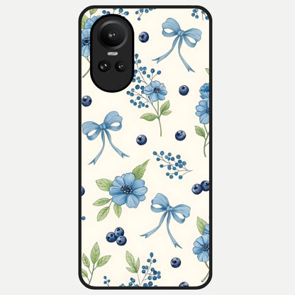  Blue Flower And Bow Glass Case For Oppo Reno 10 back cover – full design glossy printed glass finish