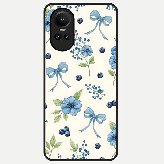 Blue Flower And Bow Glass Case For Oppo Reno 10 back cover – full design glossy printed glass finish