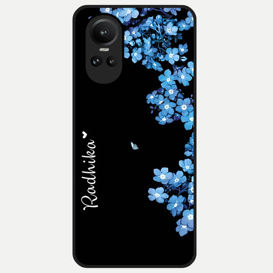  Blue Petal Dream Custom Name Glass Case For Oppo Reno 10 back cover – full design glossy printed glass finish